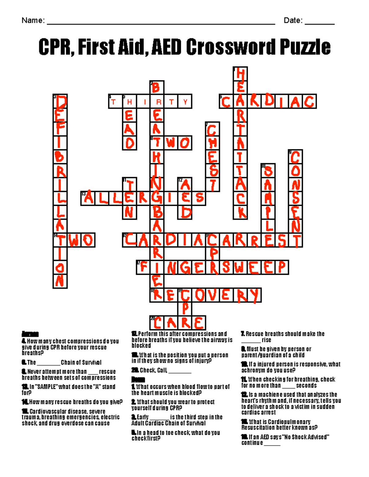 CPR First Aid AED Crossword Puzzle 8beb0 6162f8c4 Studocu