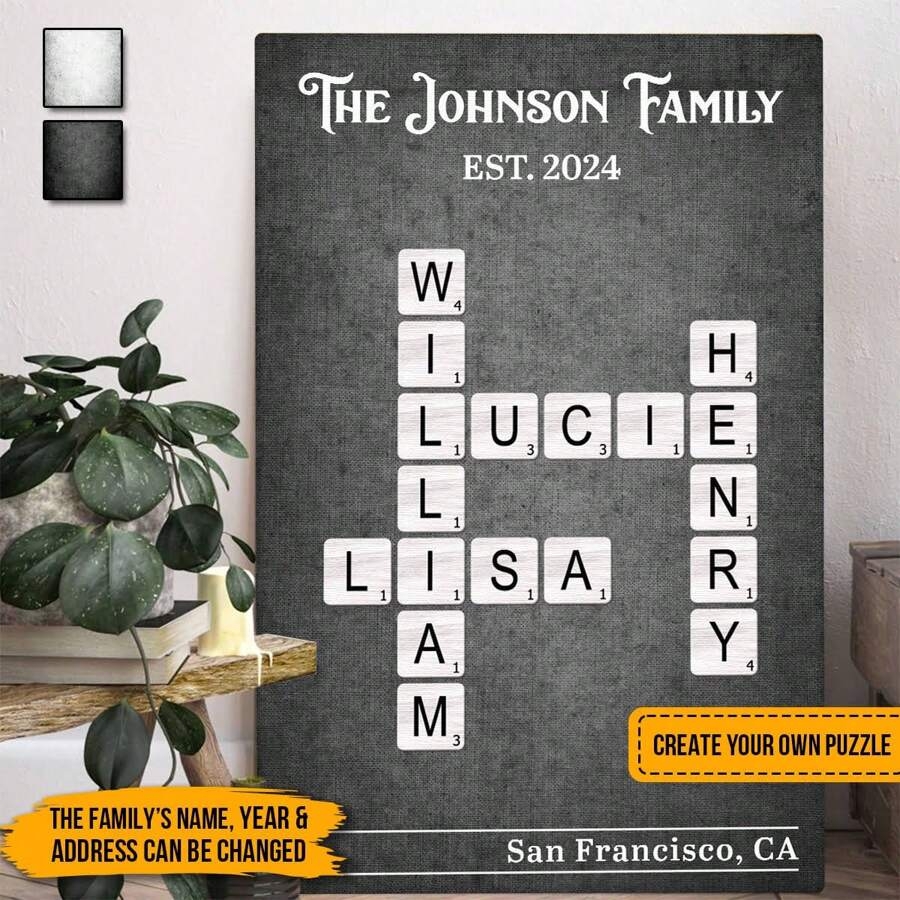 Crossword Family Names Wall Decor Family Crossword Art Canvas Family Where Life Begin Canvas Family Crossword Wall Decor