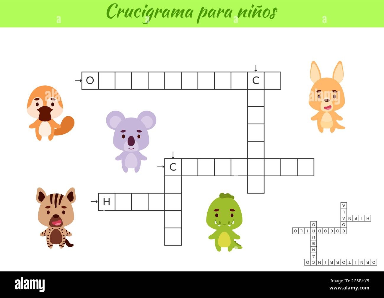 Crossword For Kids In Spanish With Pictures Of Animals Educational Game For Study Spanish Language And Words Children Activity Printable Worksheet Stock Vector Image Art Alamy