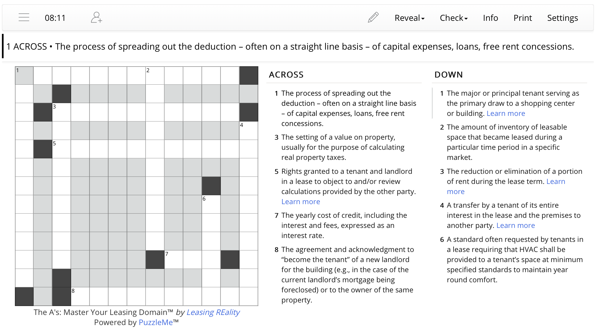 Crossword Puzzles Leasing REality Commercial Real Estate Education
