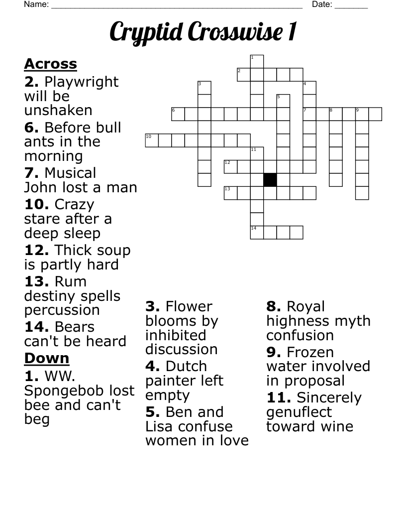 Cryptid Crosswise 1 Crossword WordMint Cryptid Crosswise 1 Crossword WordMint