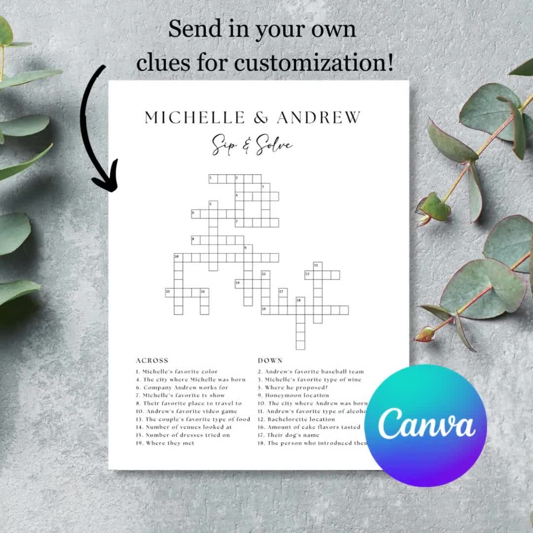 Custom Wedding Crossword Puzzle Template Personalized Sip And Solve Bridal Shower Crossword Wedding Puzzle Crossword Wedding Table Games Etsy Norway