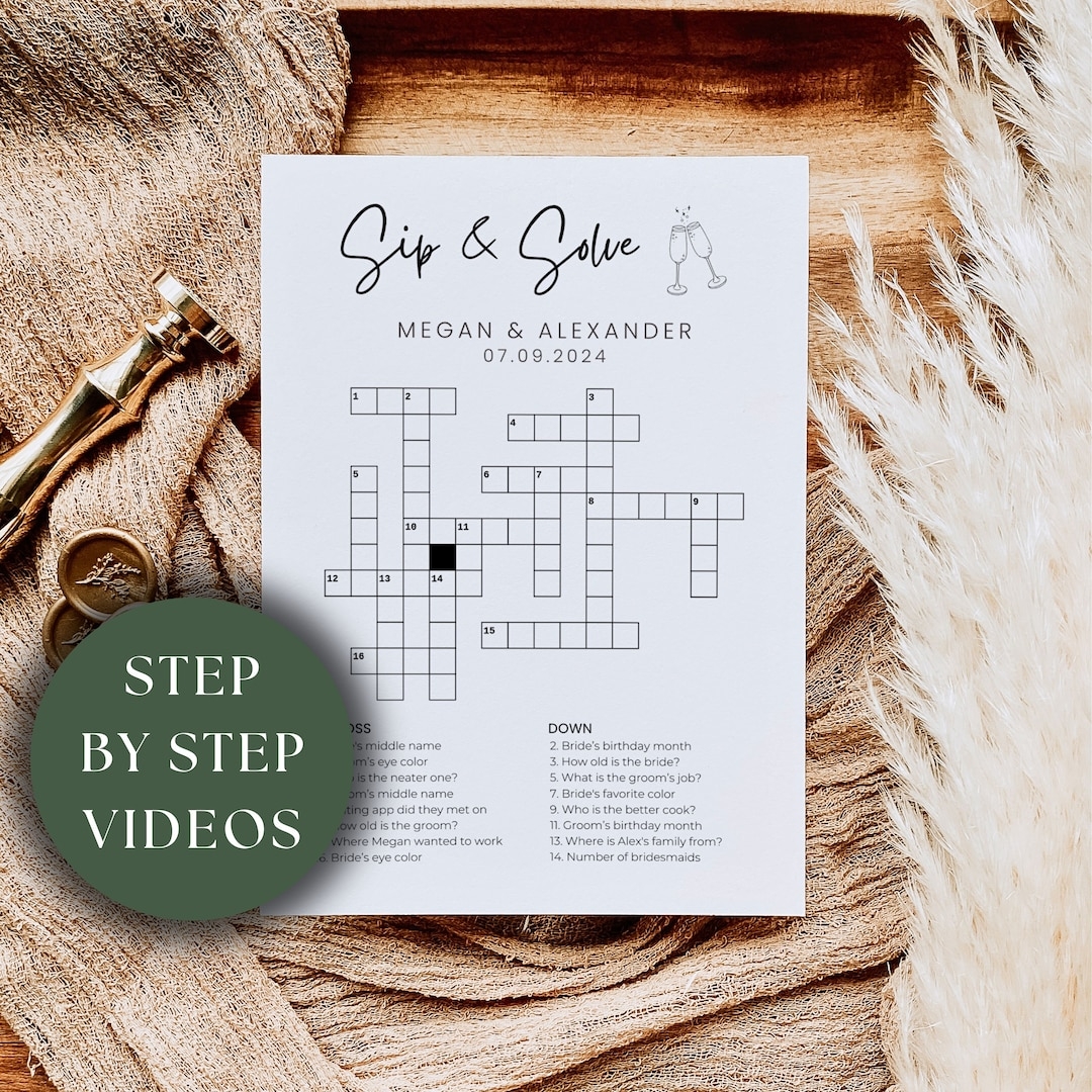 Custom Wedding Small Crossword Puzzle Personalized Wedding Fun Game Bridal Shower Game Wedding Table Cards Ideas Fully Editable Game Etsy