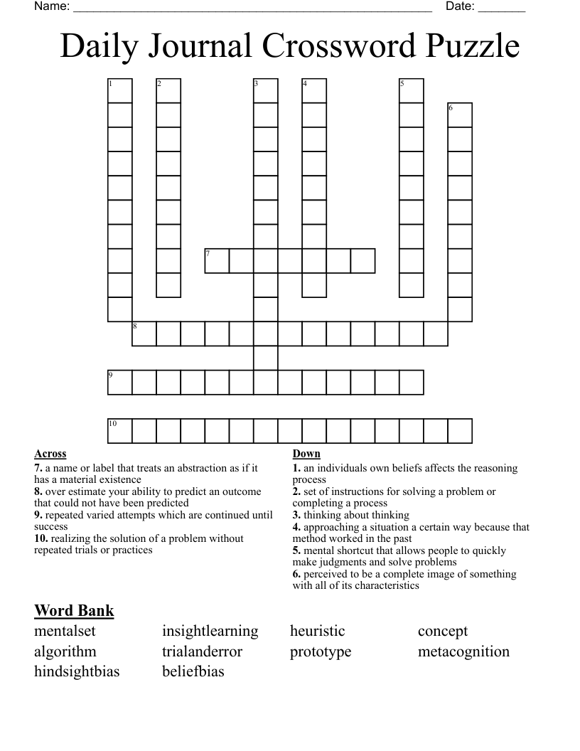 Daily Journal Crossword Puzzle WordMint