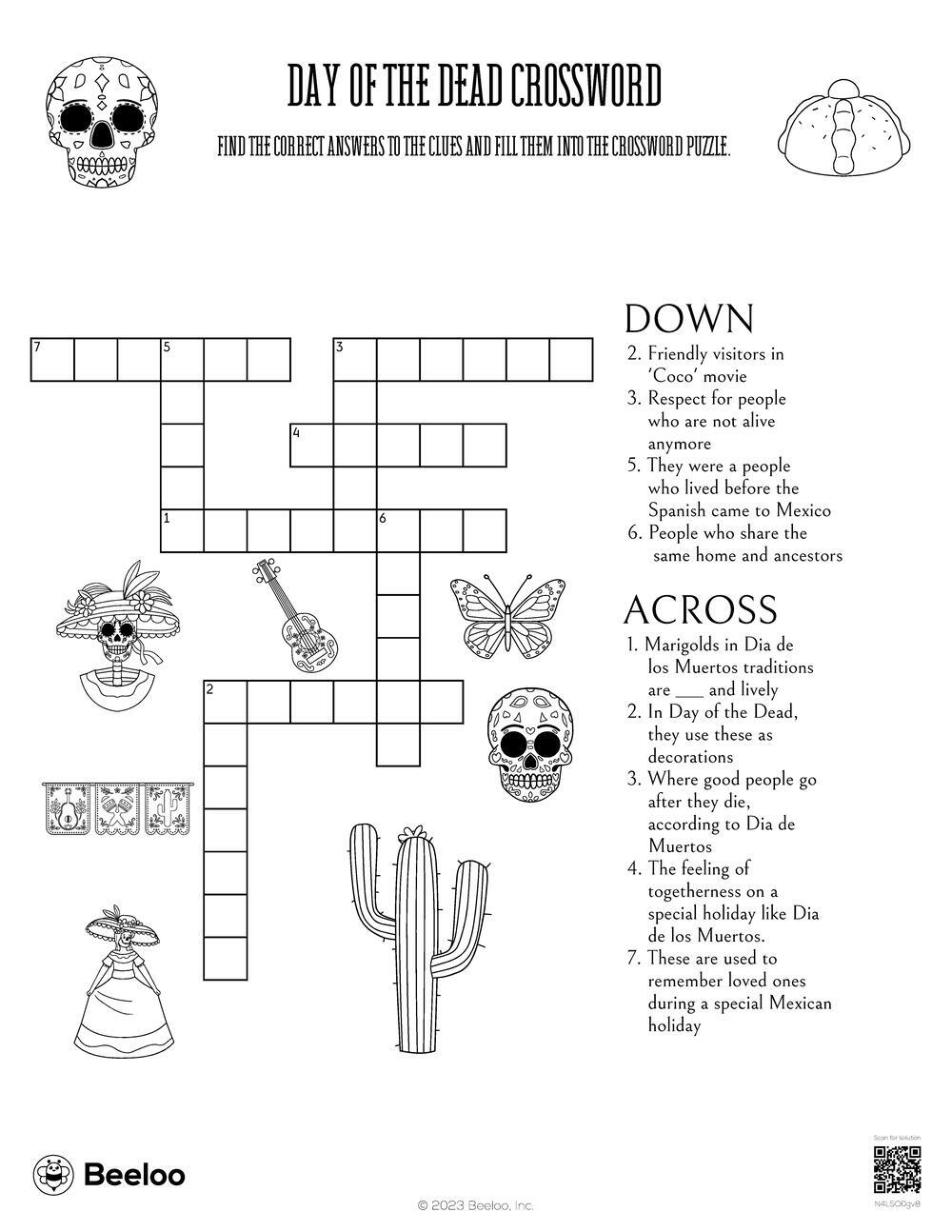 Day Of The Dead Crossword Beeloo Printable Crafts And Activities For Kids