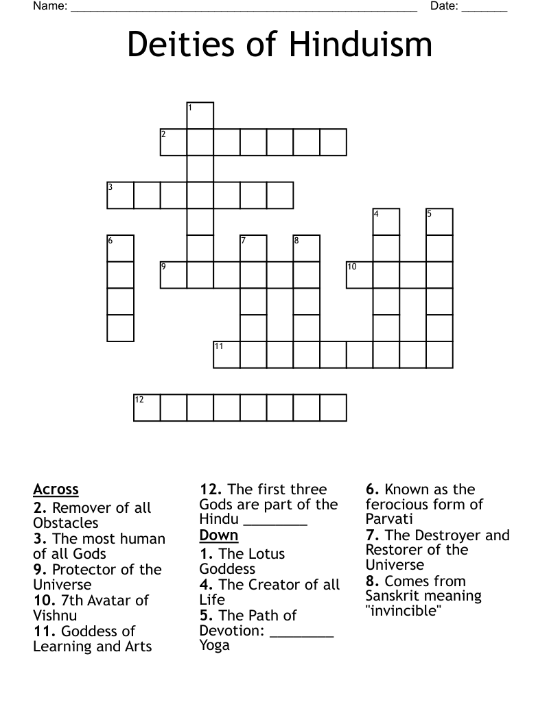 Hindu God Crossword