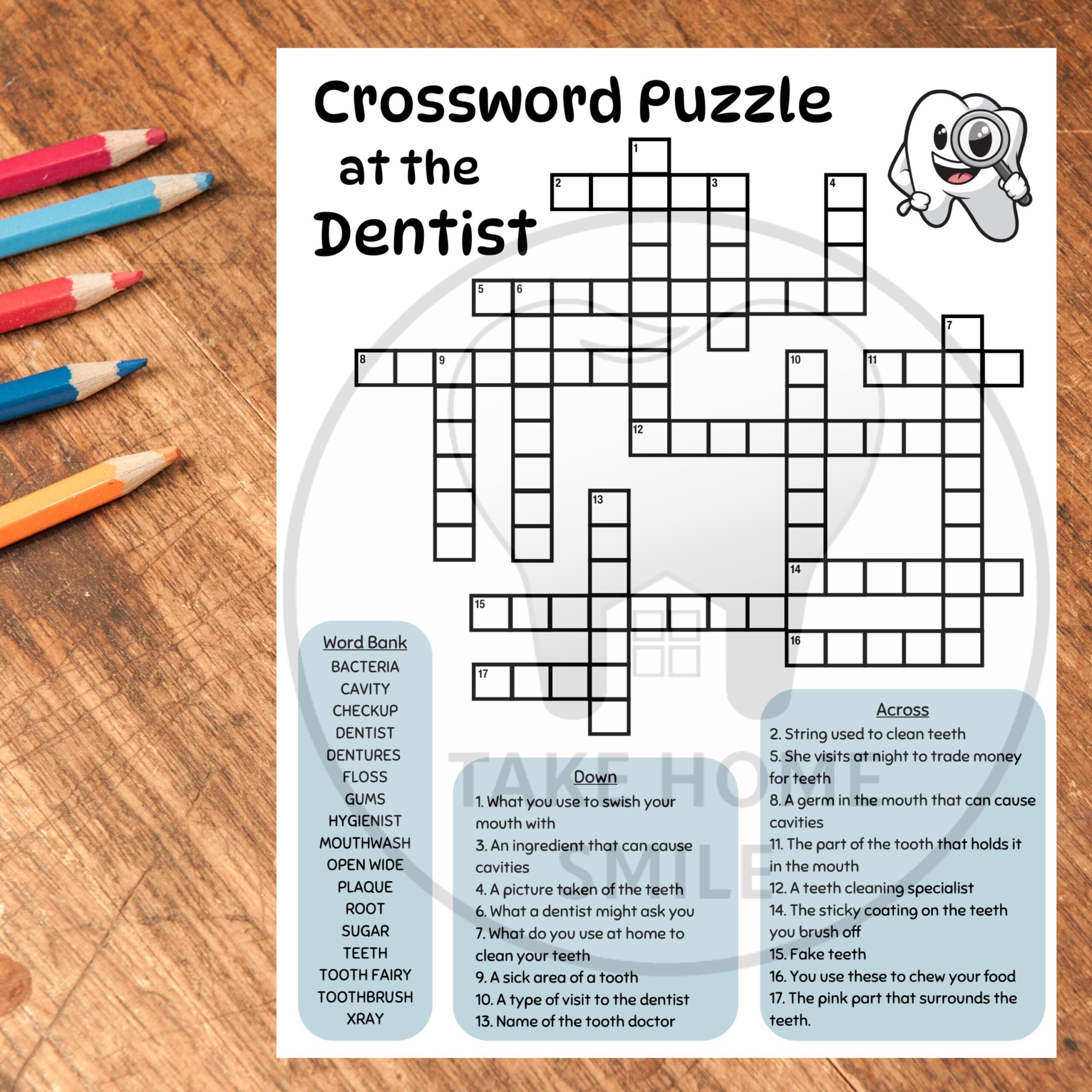 Dental Crossword Puzzle For Waiting Room New Pediatric Dentist Office Dental Game Pediatric Dental Office Gift Digital Download For Teachers Etsy Ireland