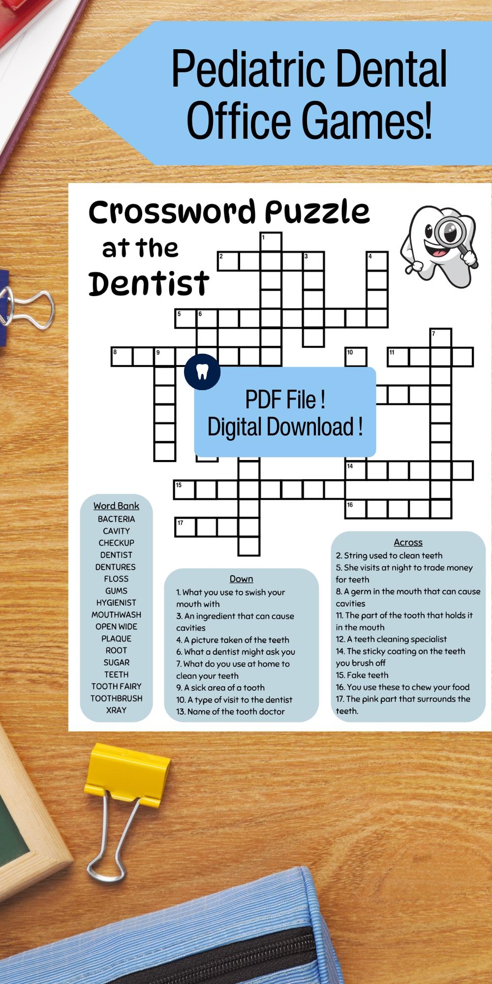 Dental Crossword Puzzle For Waiting Room New Pediatric Dentist Office Dental Game Pediatric Dental Office Gift Digital Download For Teachers Etsy Ireland
