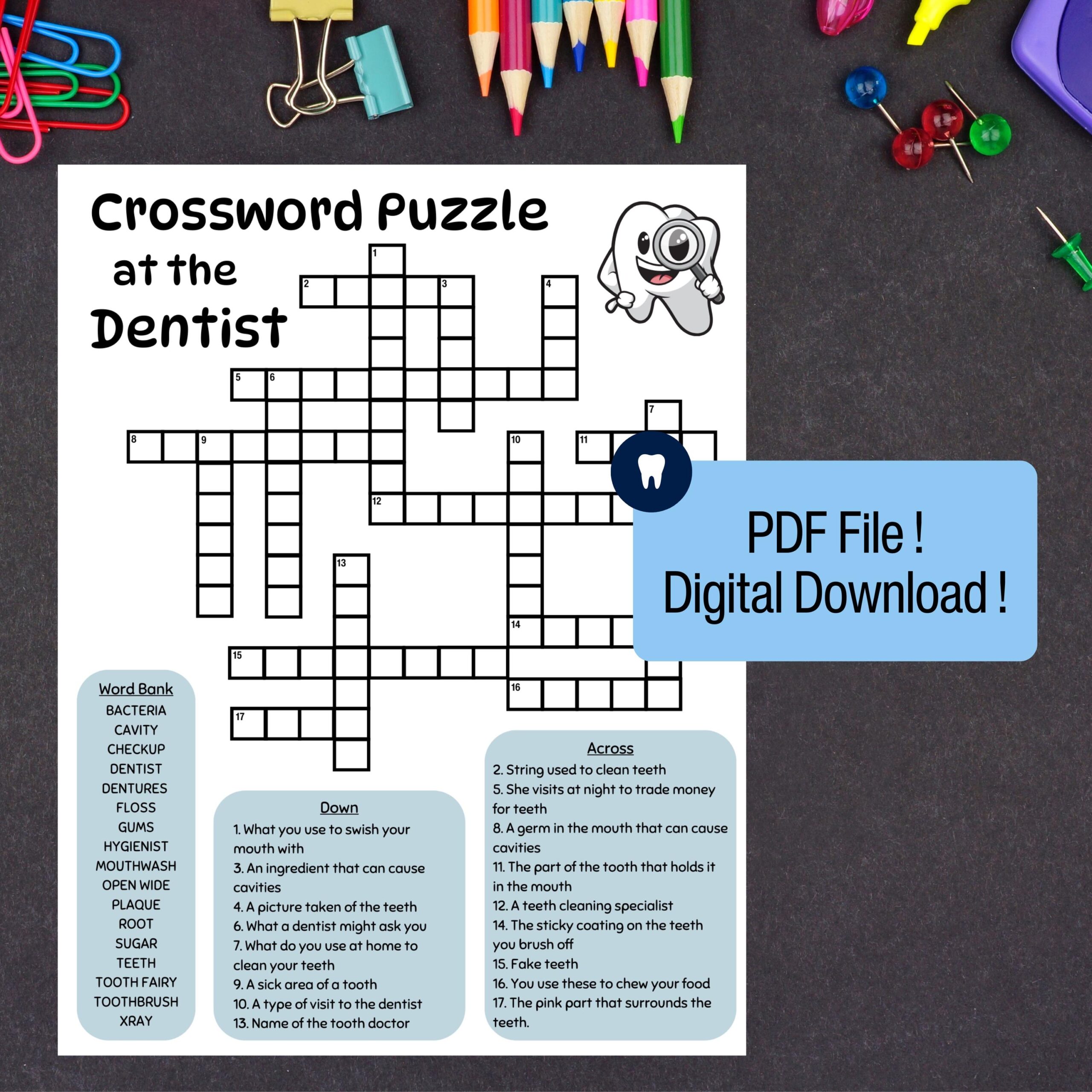 Dental Crossword Puzzle For Waiting Room New Pediatric Dentist Office Dental Game Pediatric Dental Office Gift Digital Download For Teachers Etsy Ireland
