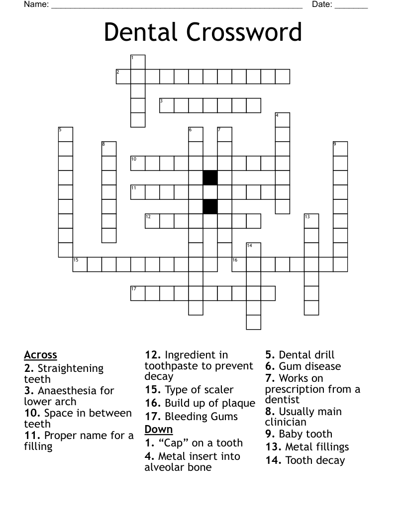 Dental Filling Crossword
