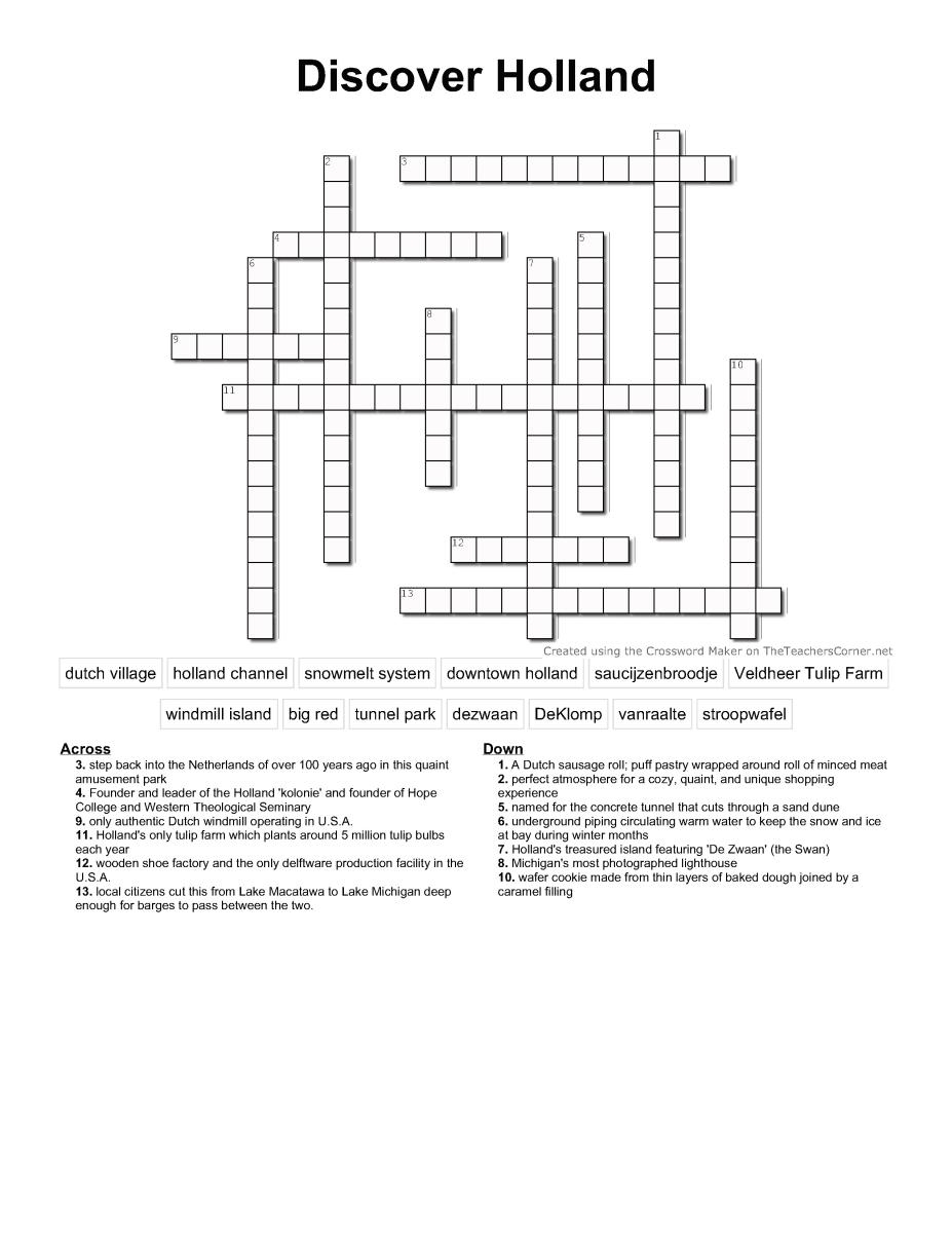 Discover Holland Crossword Puzzle