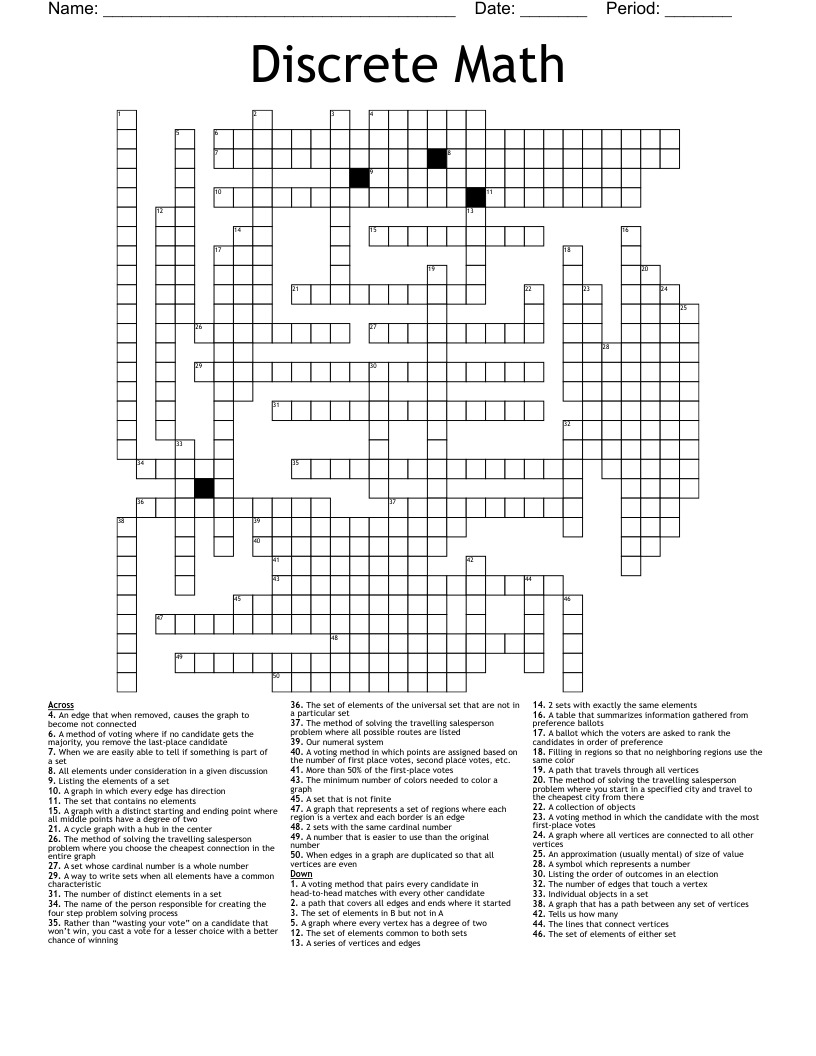 Discrete Math Crossword WordMint Discrete Math Crossword WordMint