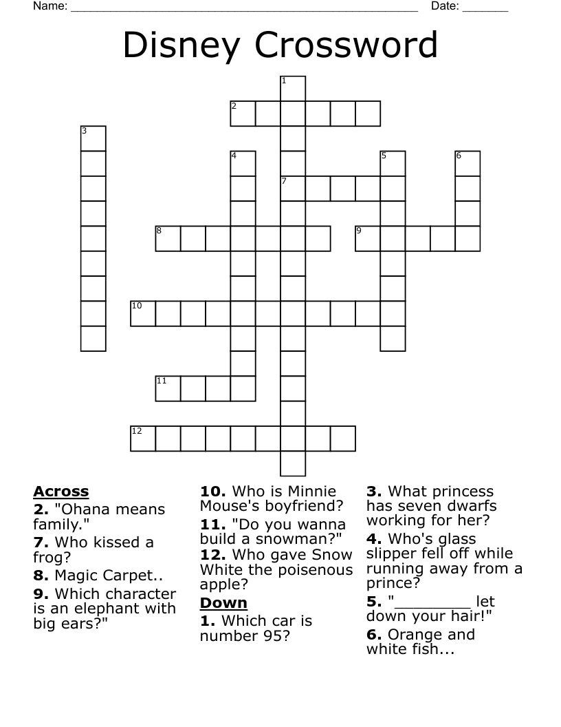 Disney Crossword Puzzles