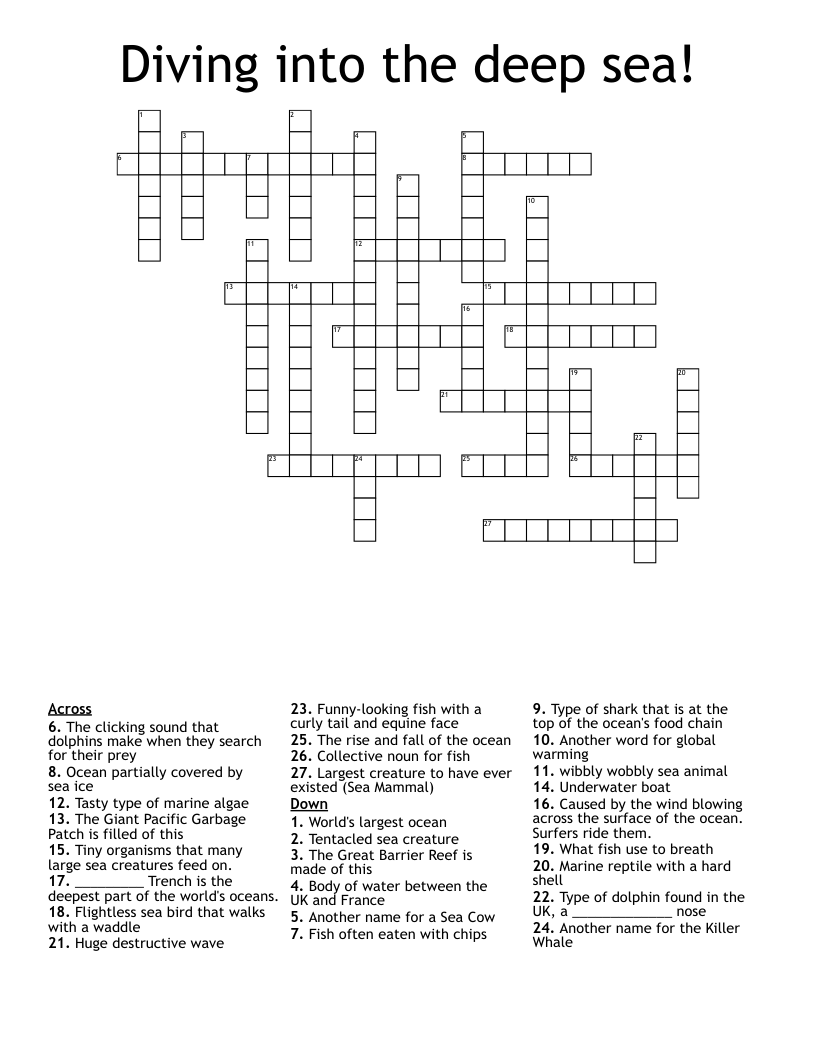 Diving Into The Deep Sea Crossword WordMint Diving Into The Deep Sea Crossword WordMint