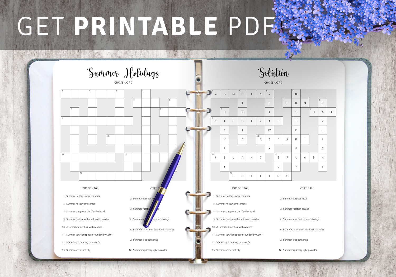 Download Printable Summer Holidays Crossword Puzzle PDF Sun And Fun
