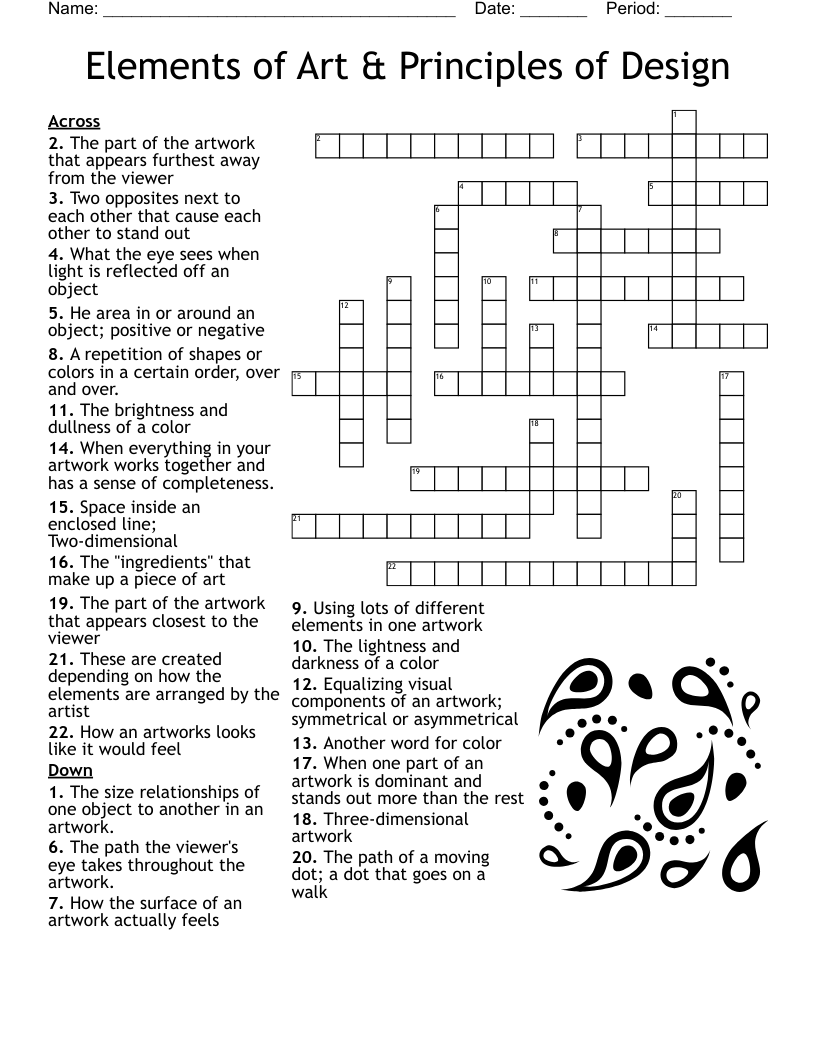 Drawing Unit Vocabulary Crossword WordMint