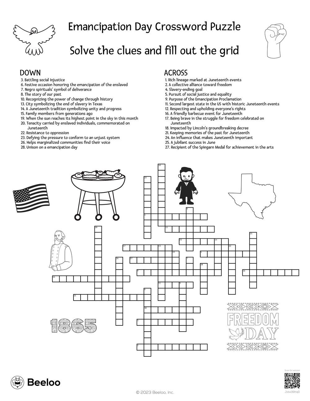 Emancipation Day Crossword Puzzle Beeloo Printable Crafts And Activities For Kids
