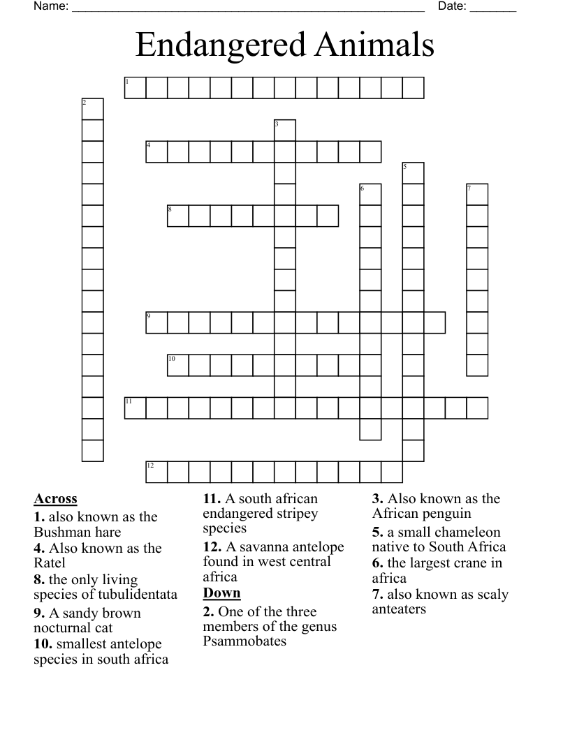 Endangered Animals Crossword WordMint