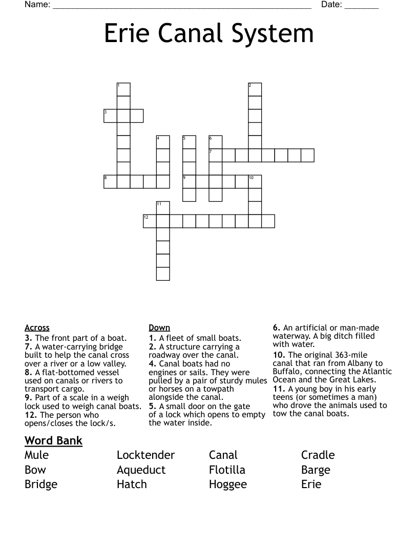 Erie Canal System Crossword WordMint