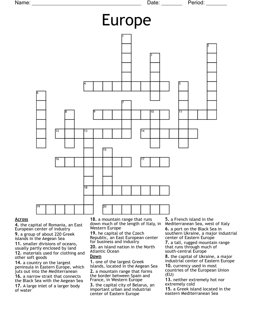 Europe Crossword WordMint