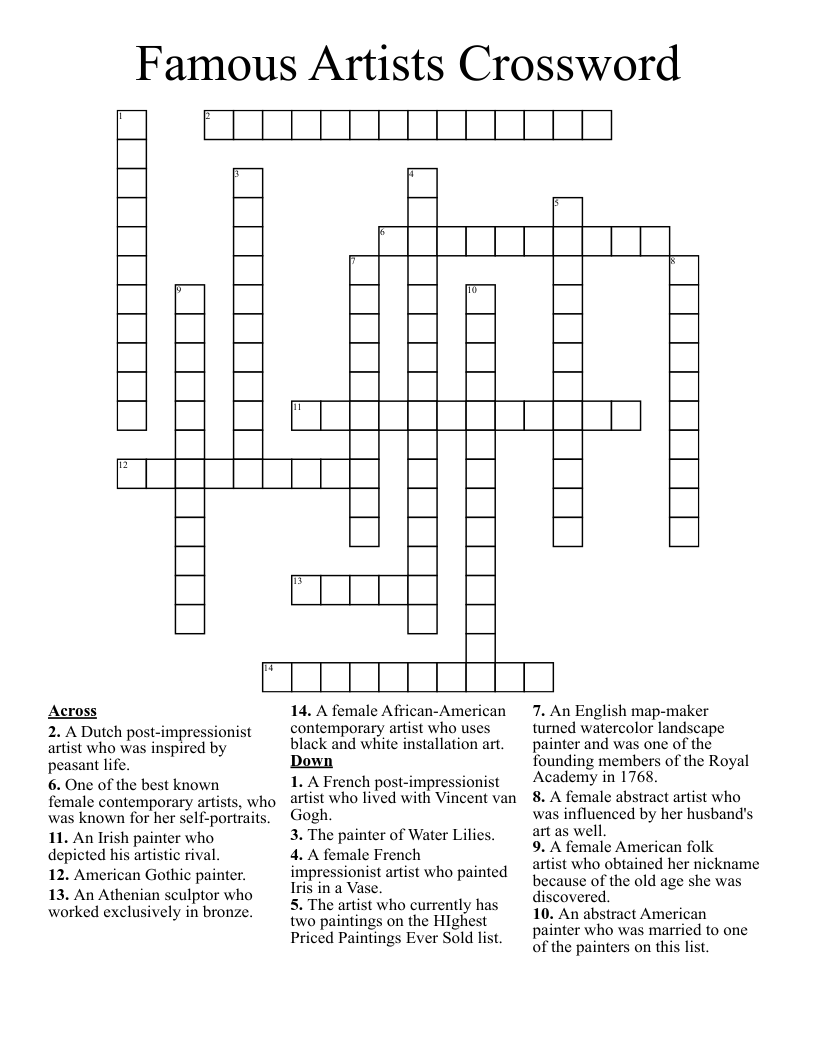 French Painter Crossword