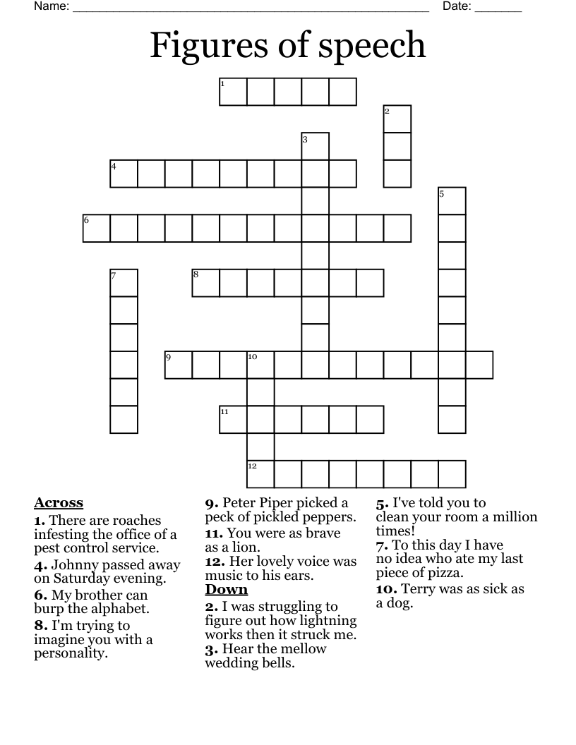 Figures Of Speech Crossword WordMint Figures Of Speech Crossword WordMint