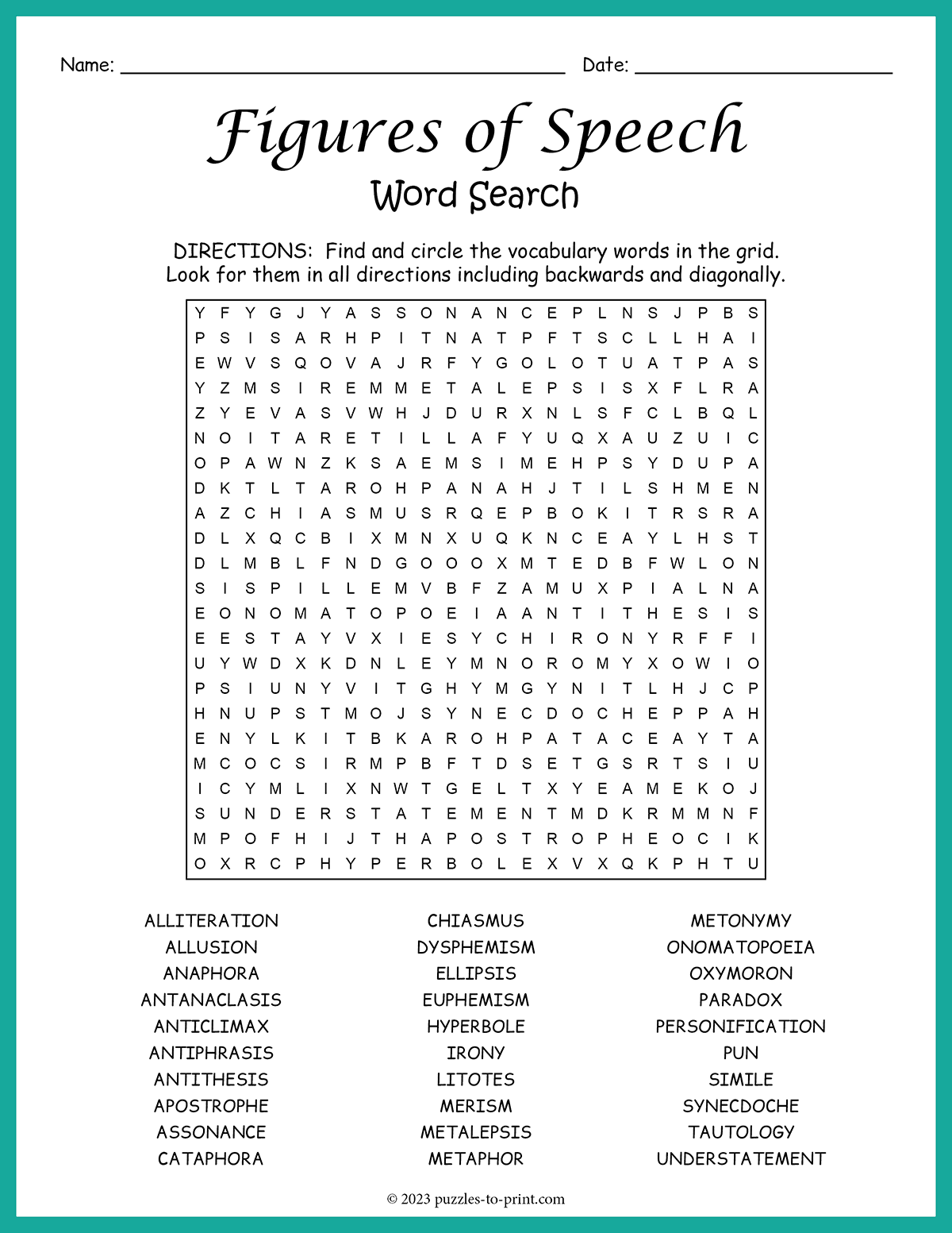 Figures Of Speech Word Search Figures Of Speech Word Search