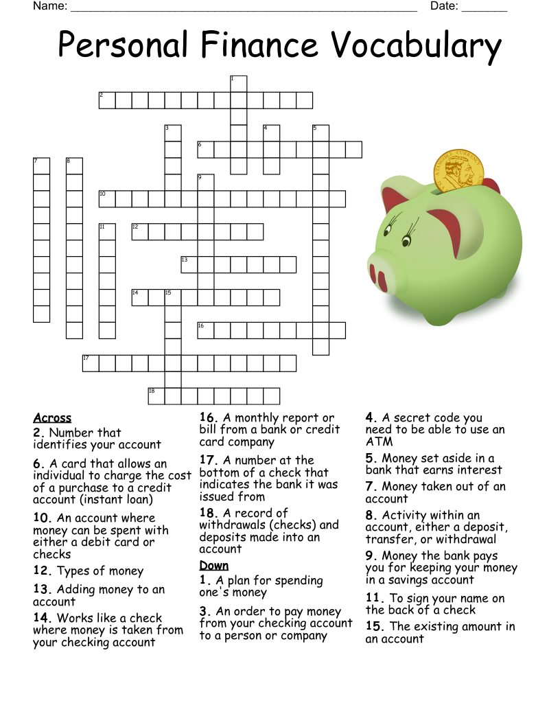 Finance Fun Crossword WordMint Finance Fun Crossword WordMint