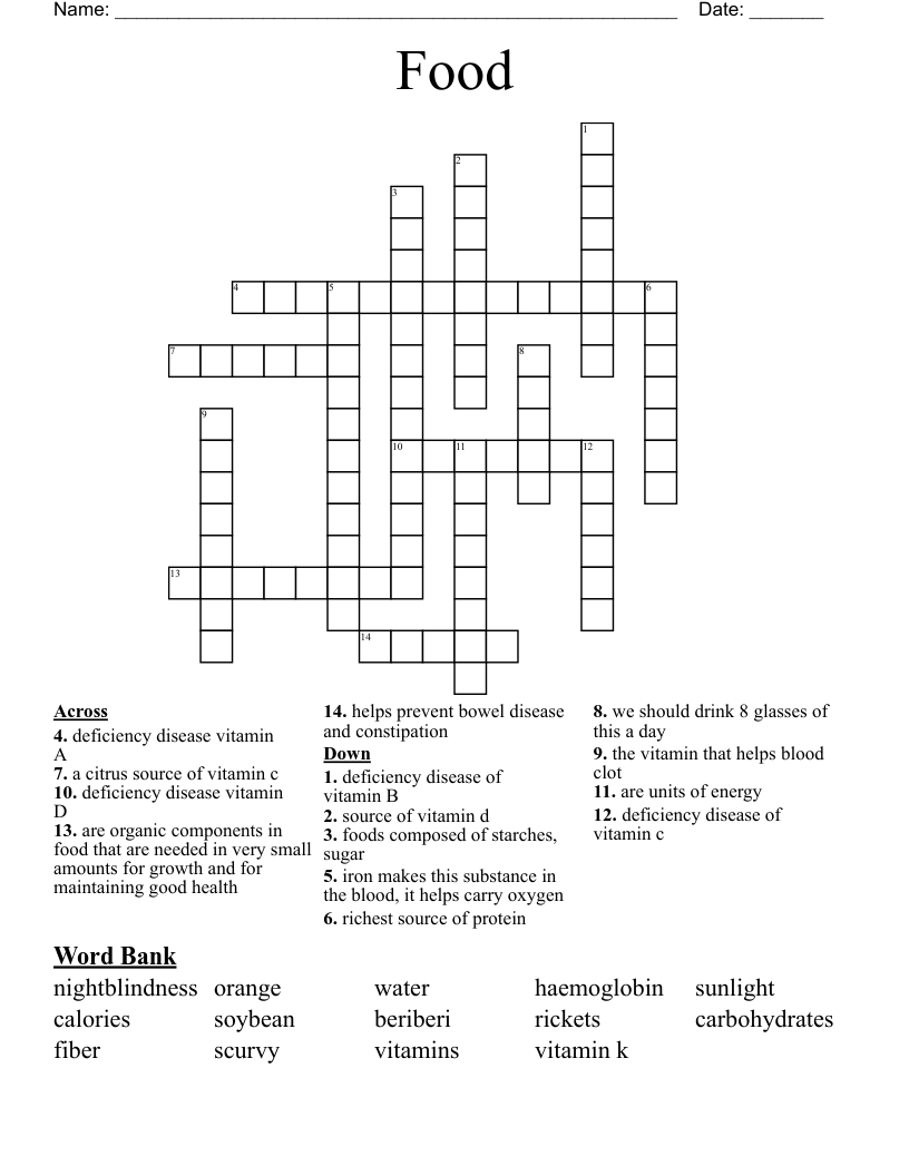 Food Crossword WordMint