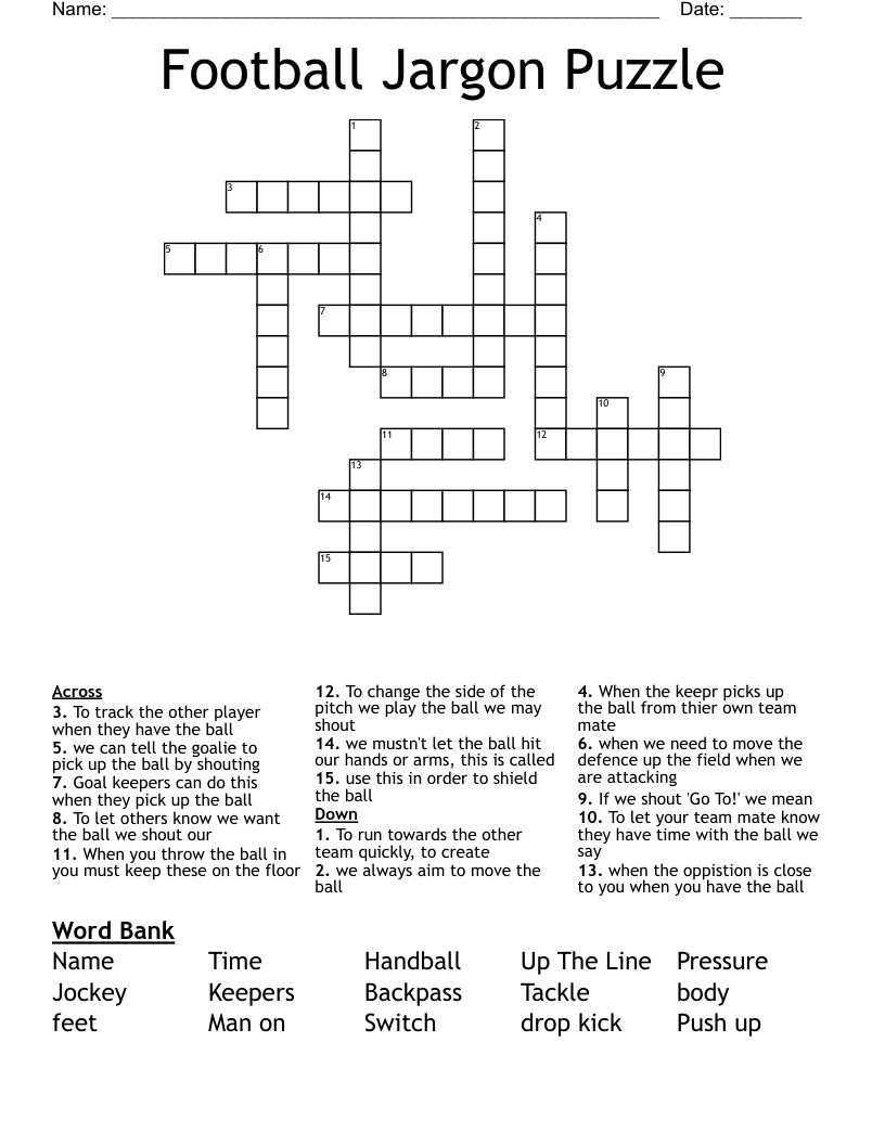 Football Jargon Puzzle Crossword WordMint