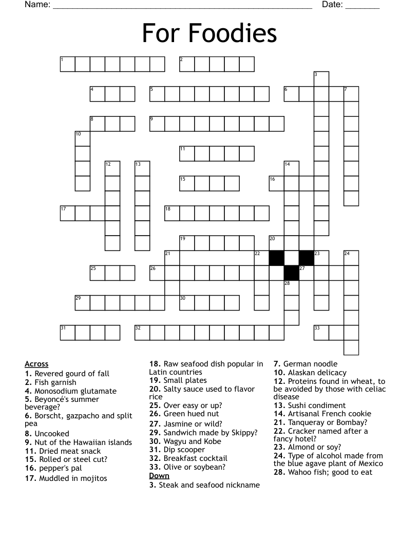 For Foodies Crossword WordMint For Foodies Crossword WordMint