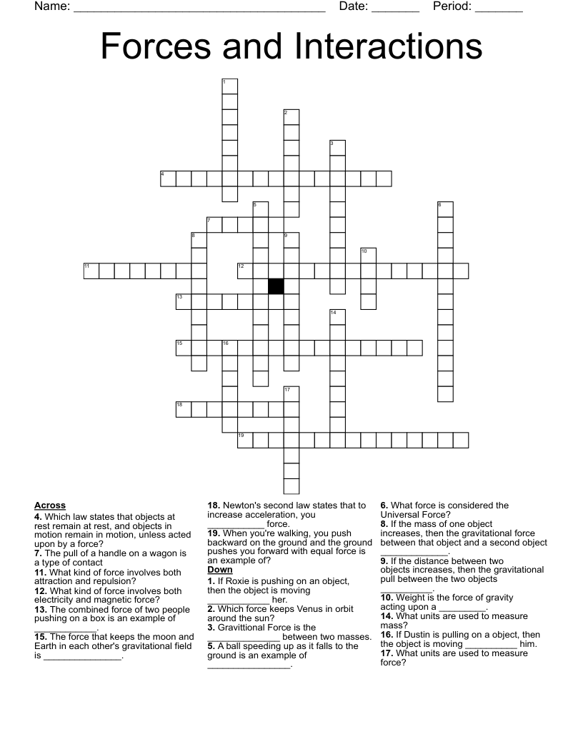 Forces And Interactions Crossword WordMint Forces And Interactions Crossword WordMint