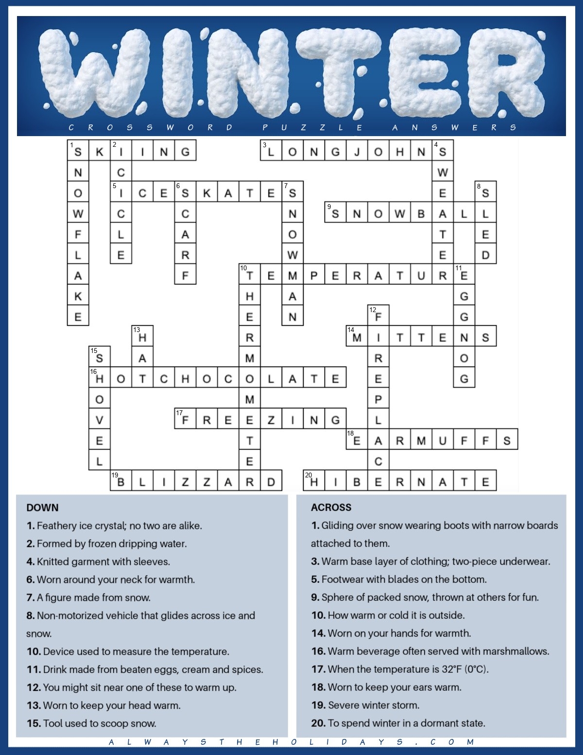 Free Winter Crossword Puzzle Printable With Answers PDF JPG Free Winter Crossword Puzzle Printable With Answers PDF JPG