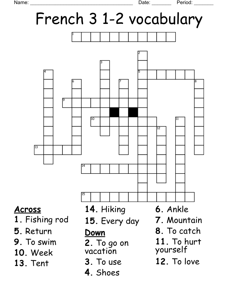 French 3 1 2 Vocabulary Crossword WordMint