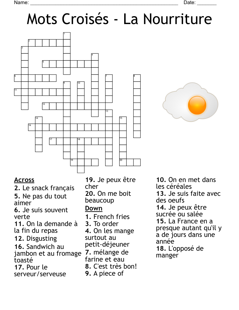 Francais Neighbor Crossword