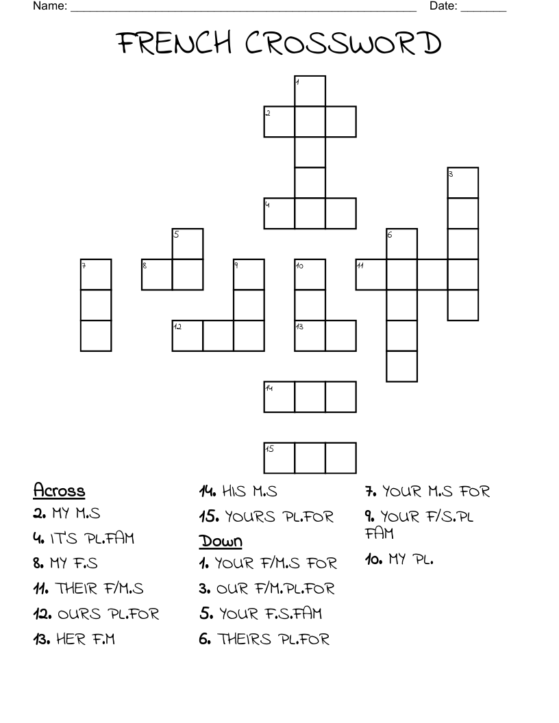 Yours In French Crossword