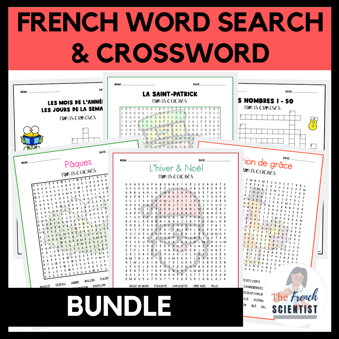 FRENCH Word Search Crossword Activity BUNDLE Made By Teachers