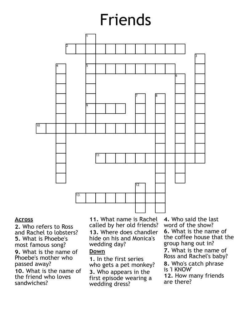 Friends Crossword WordMint Friends Crossword WordMint