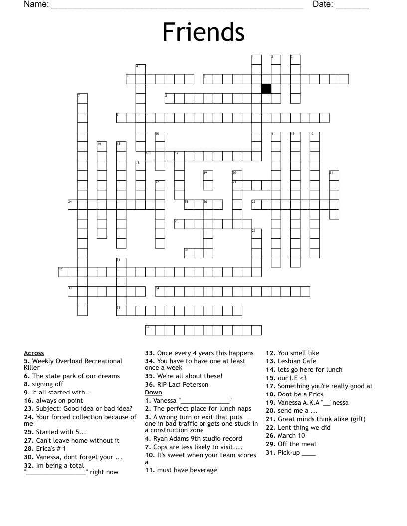 Friends Crossword WordMint Friends Crossword WordMint
