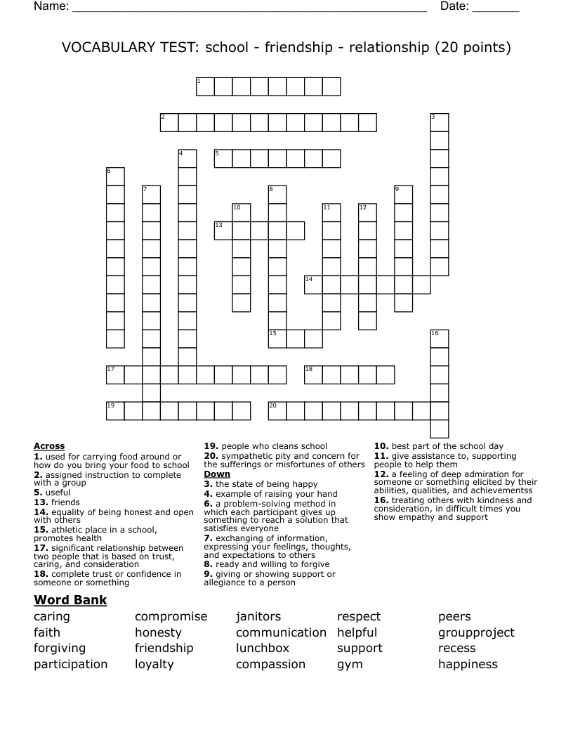 Friendship Crossword WordMint Friendship Crossword WordMint