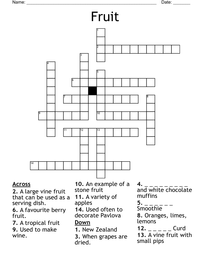 Fruit Crossword WordMint Fruit Crossword WordMint