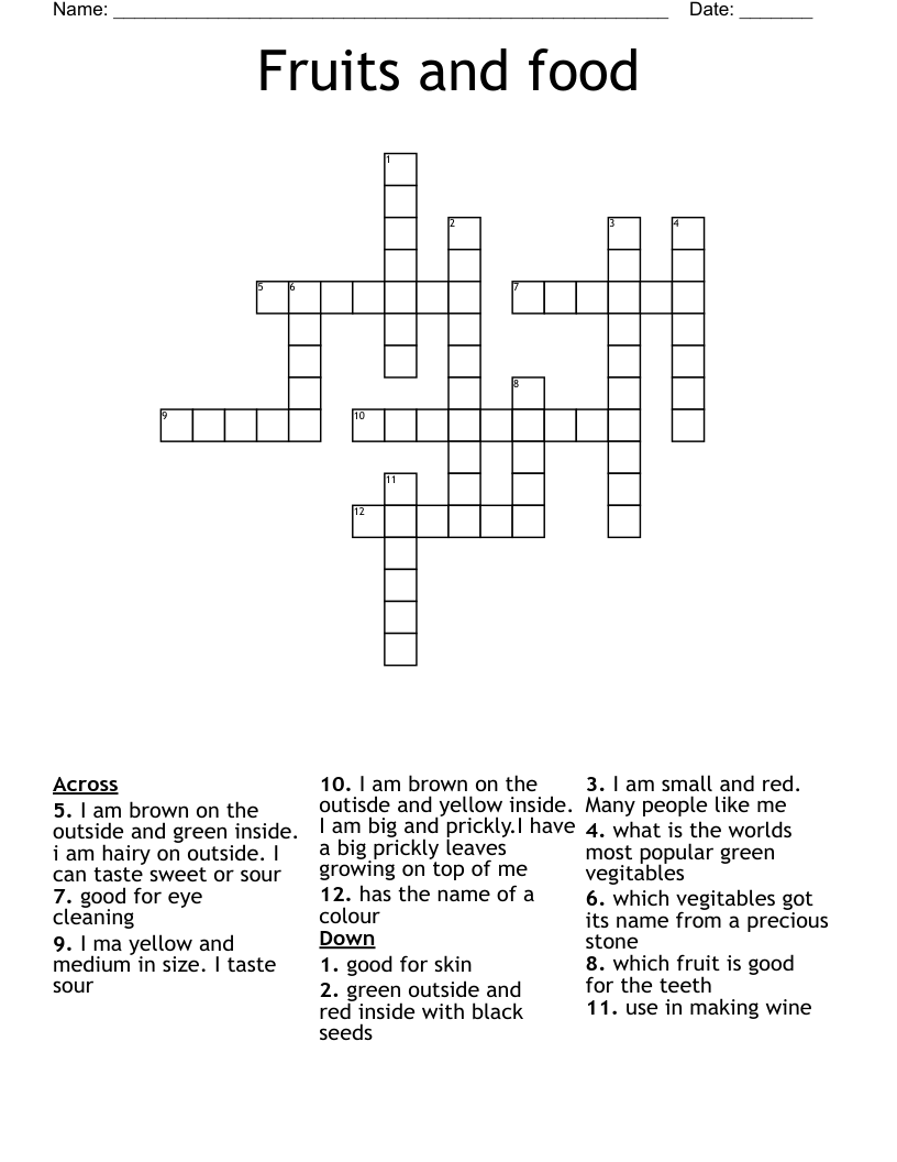 Fruits And Food Crossword WordMint