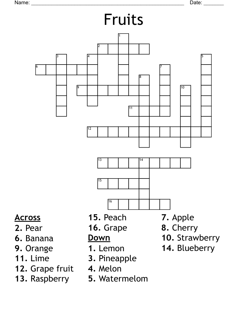 Fruits Crossword WordMint