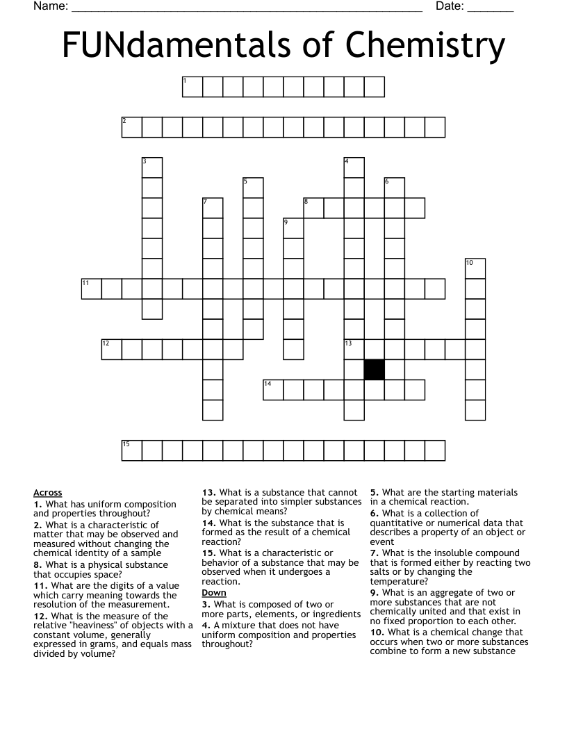 FUNdamentals Of Chemistry Crossword WordMint