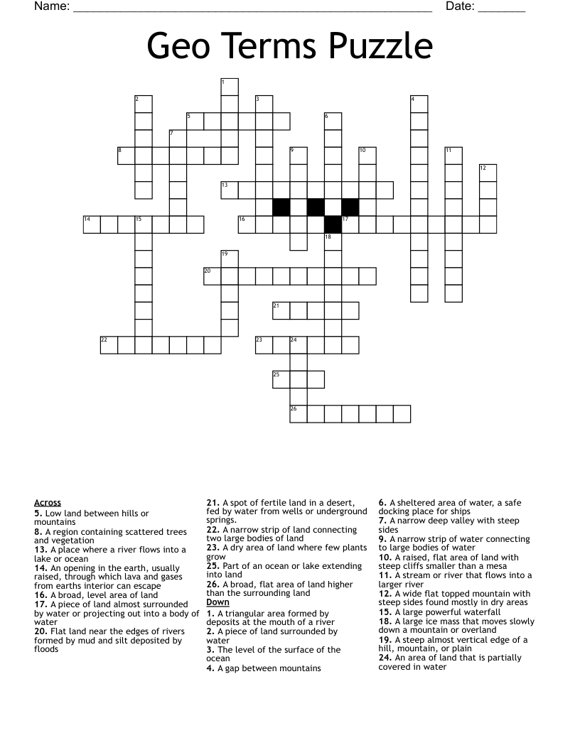 Geo Terms Puzzle Crossword WordMint