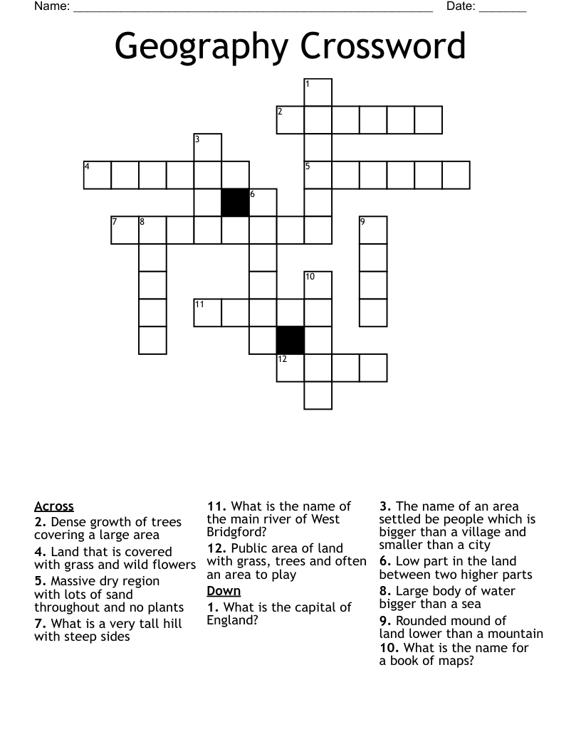 Geography Crossword WordMint Geography Crossword WordMint