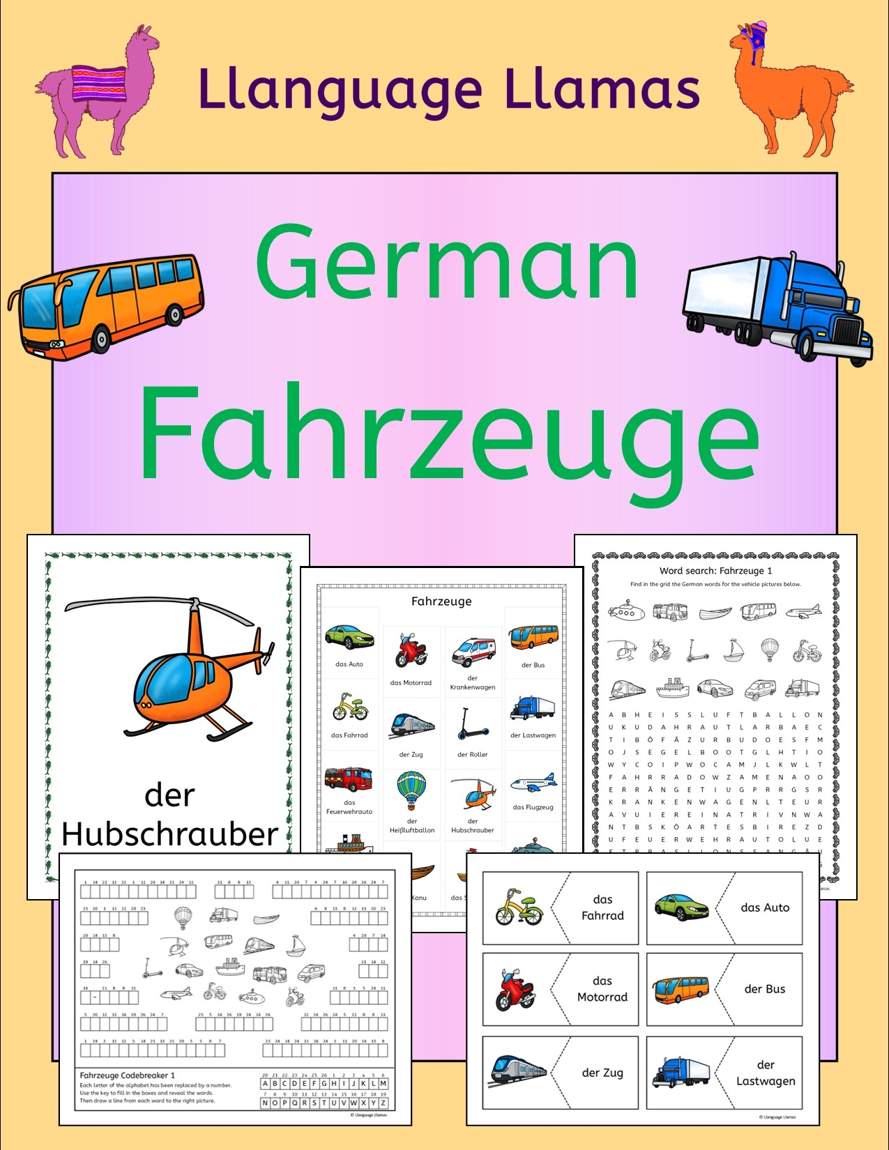 German Fahrzeuge Vocabulary Activities Puzzles Vehicles Transport Made By Teachers