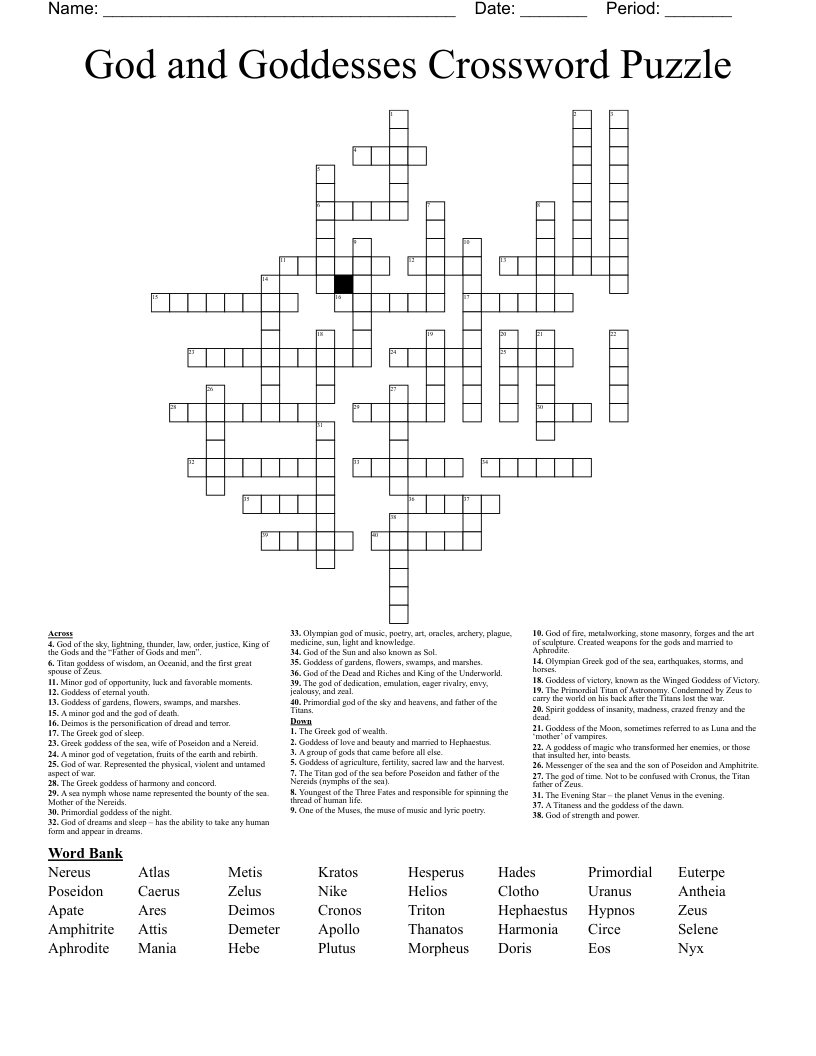 Dawn Goddess Crossword