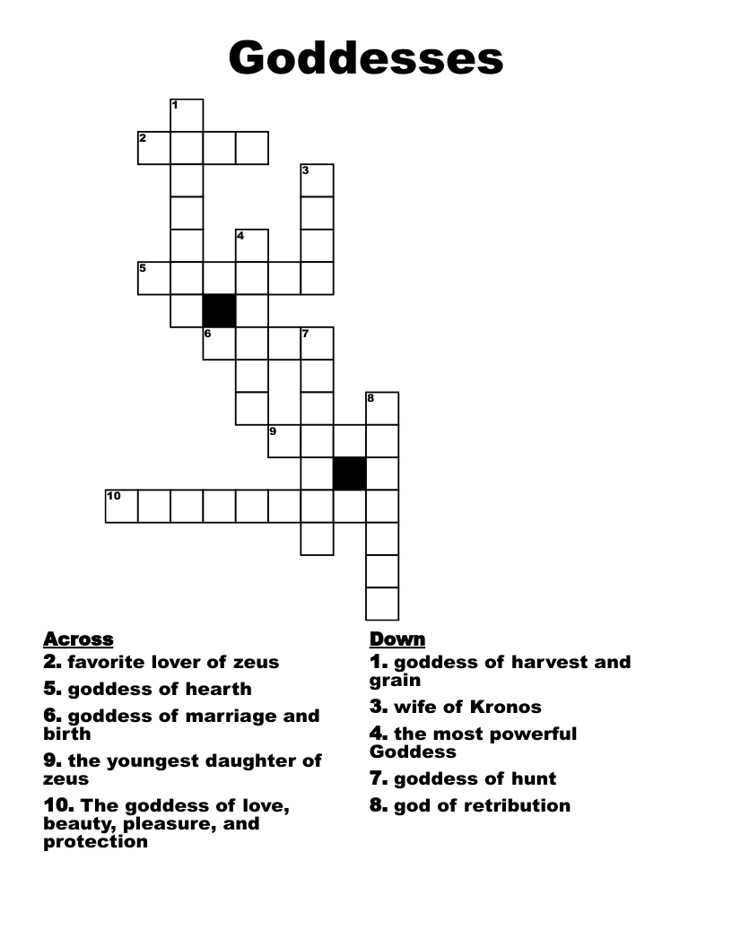 Goddesses Crossword WordMint