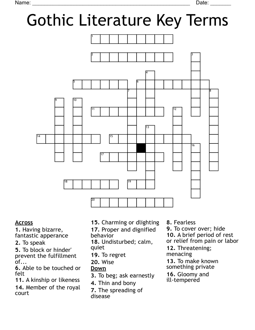 Gothic Literature Key Terms Crossword WordMint Gothic Literature Key Terms Crossword WordMint